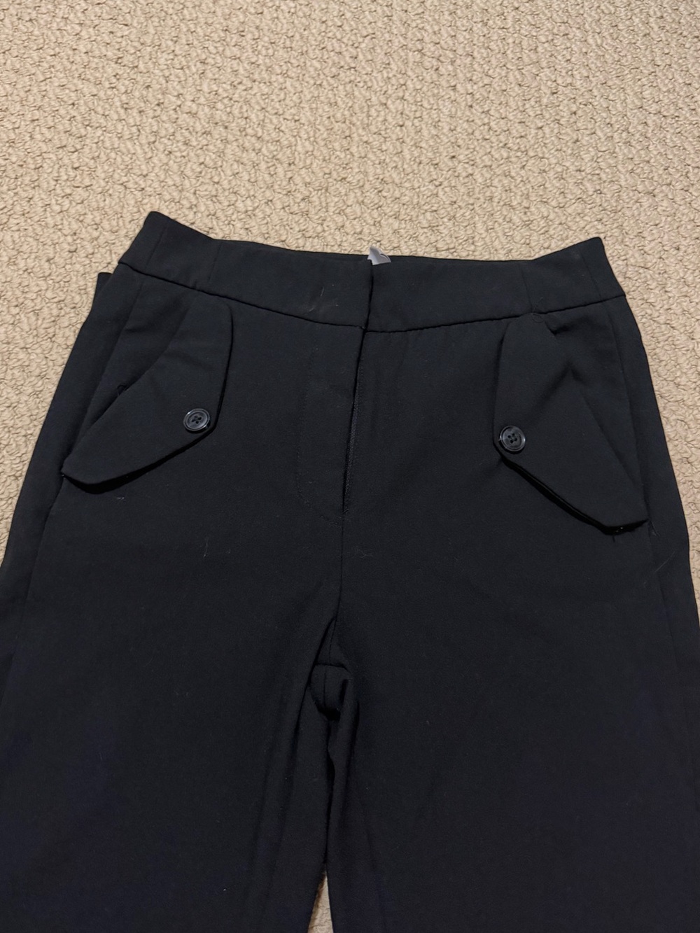 Black Women's Slim Tailored Dress Pants with Button Flap